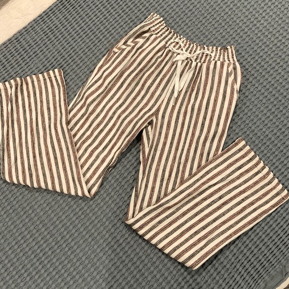 Love Tree Pants - Linen Look striped wide leg pants